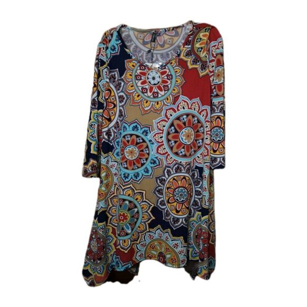 Zattcas Womens‎ Floral Printed Tunic Shirts 3/4 Sleeve vNeck Top Sz Medium New